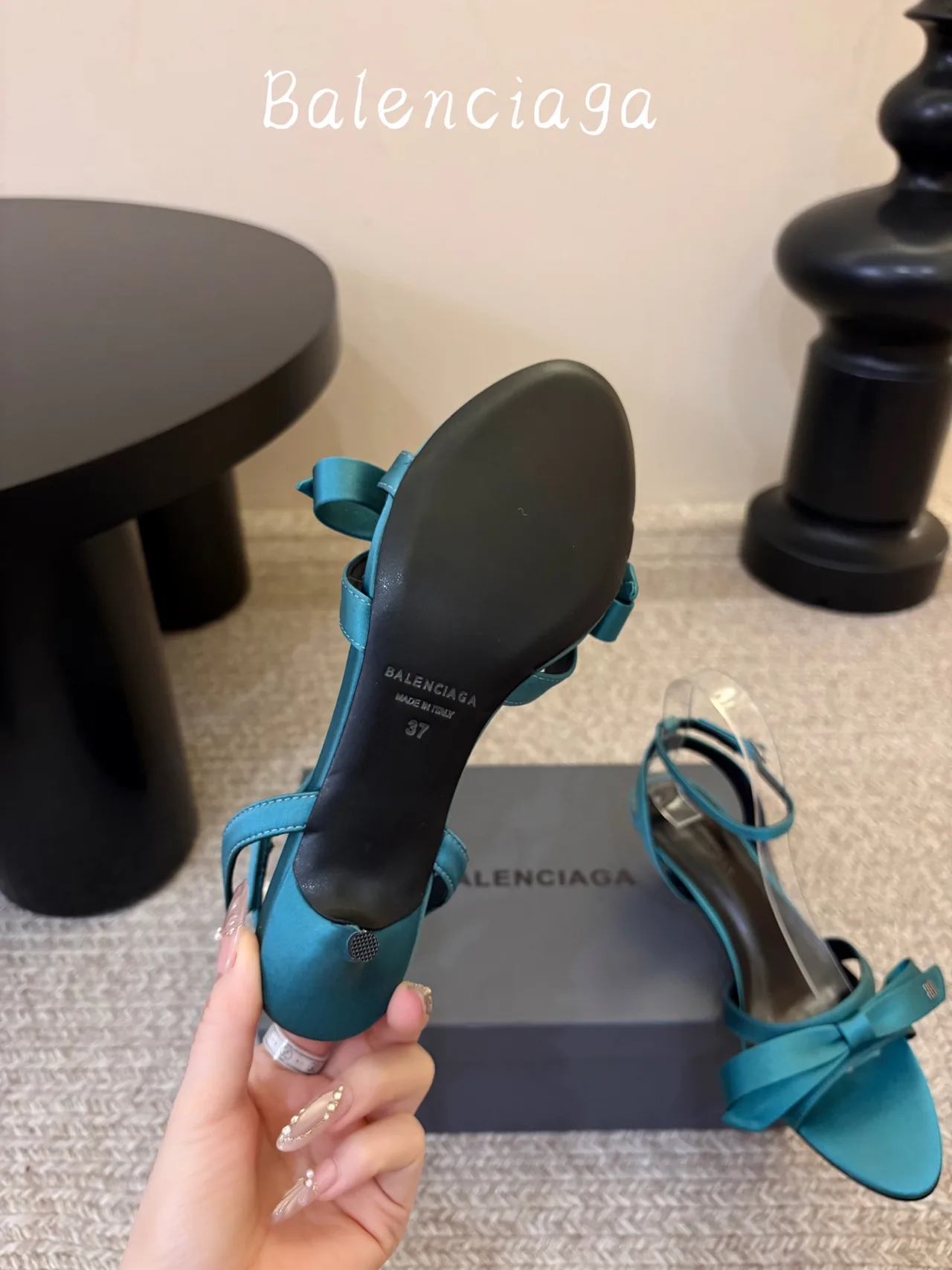 Balenciaga Silk Pointed-Toe Ankle Strap Sandals in Blue · view 6