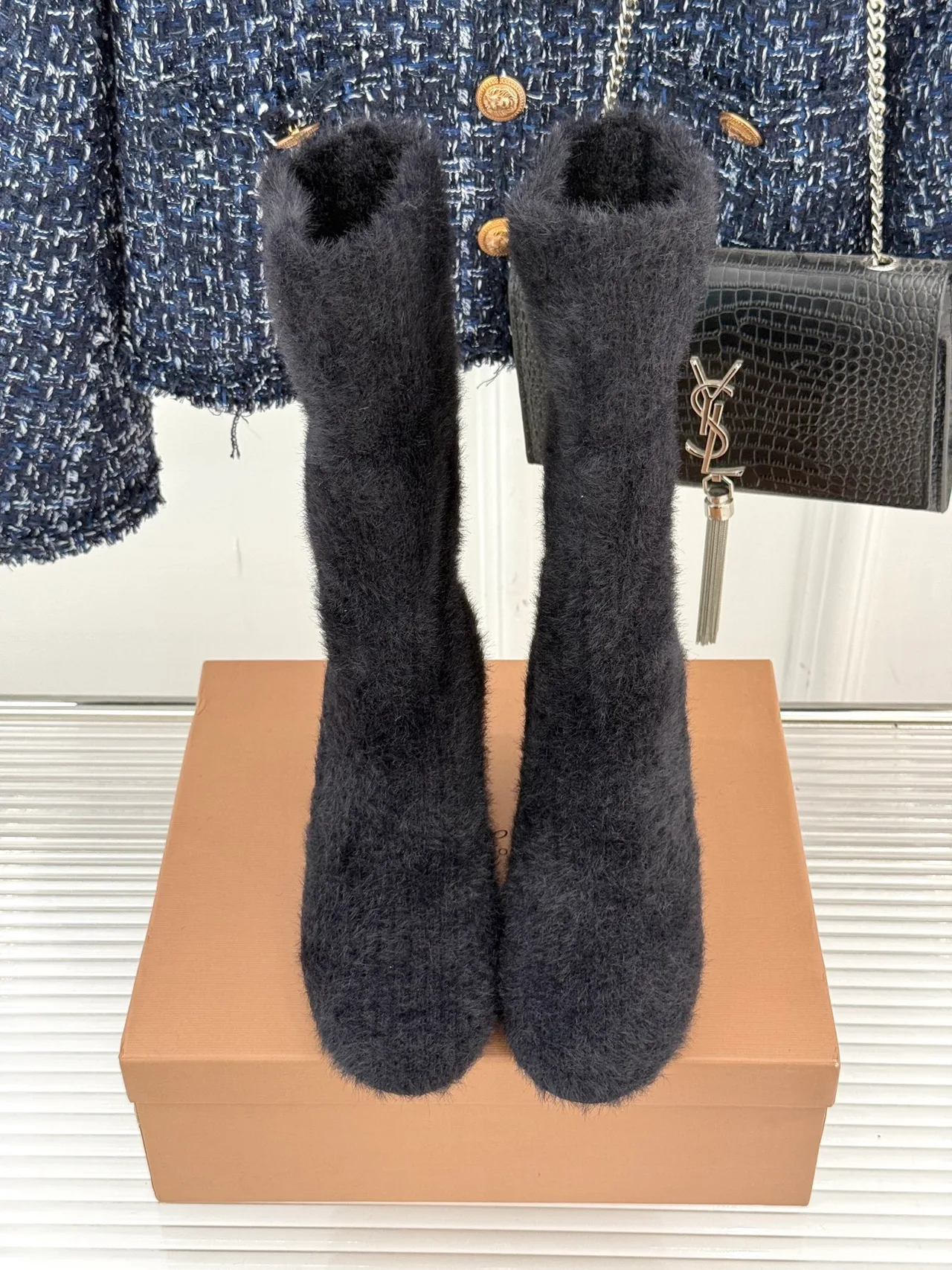 Gianvito Rossi Wool Fuzzy Ankle Boots in Black · view 4