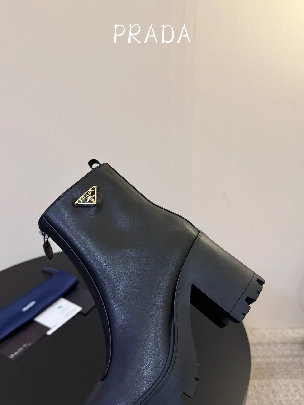 Prada Calfskin Glossy Ankle Boots in Black · view 7