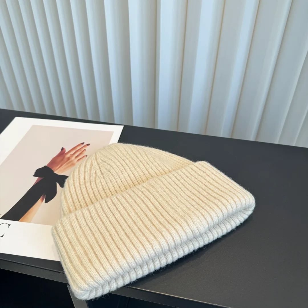 Celine Ribbed Beanie in White · view 7