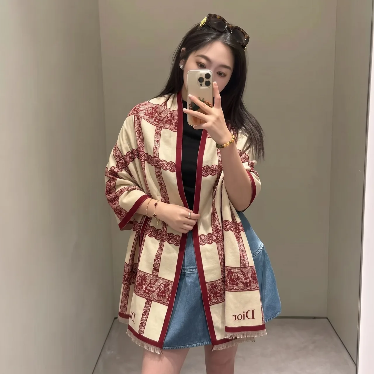 Dior Embroidered Scarf in Beige · view 3