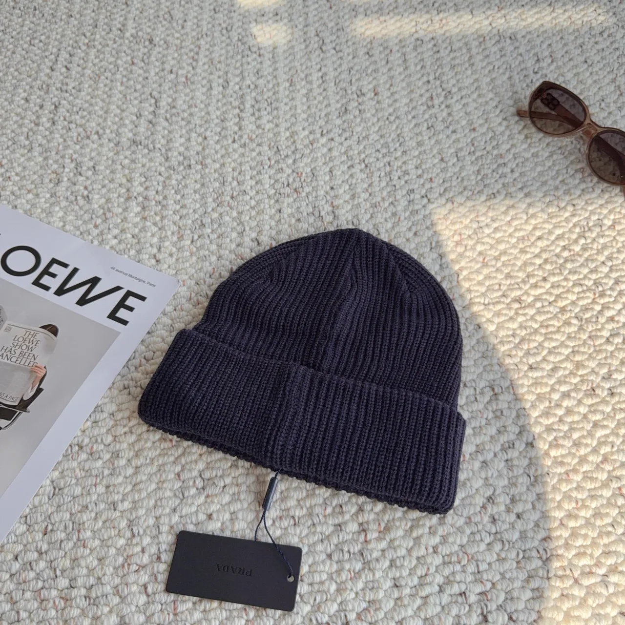 Prada Ribbed Beanie in Blue · view 3