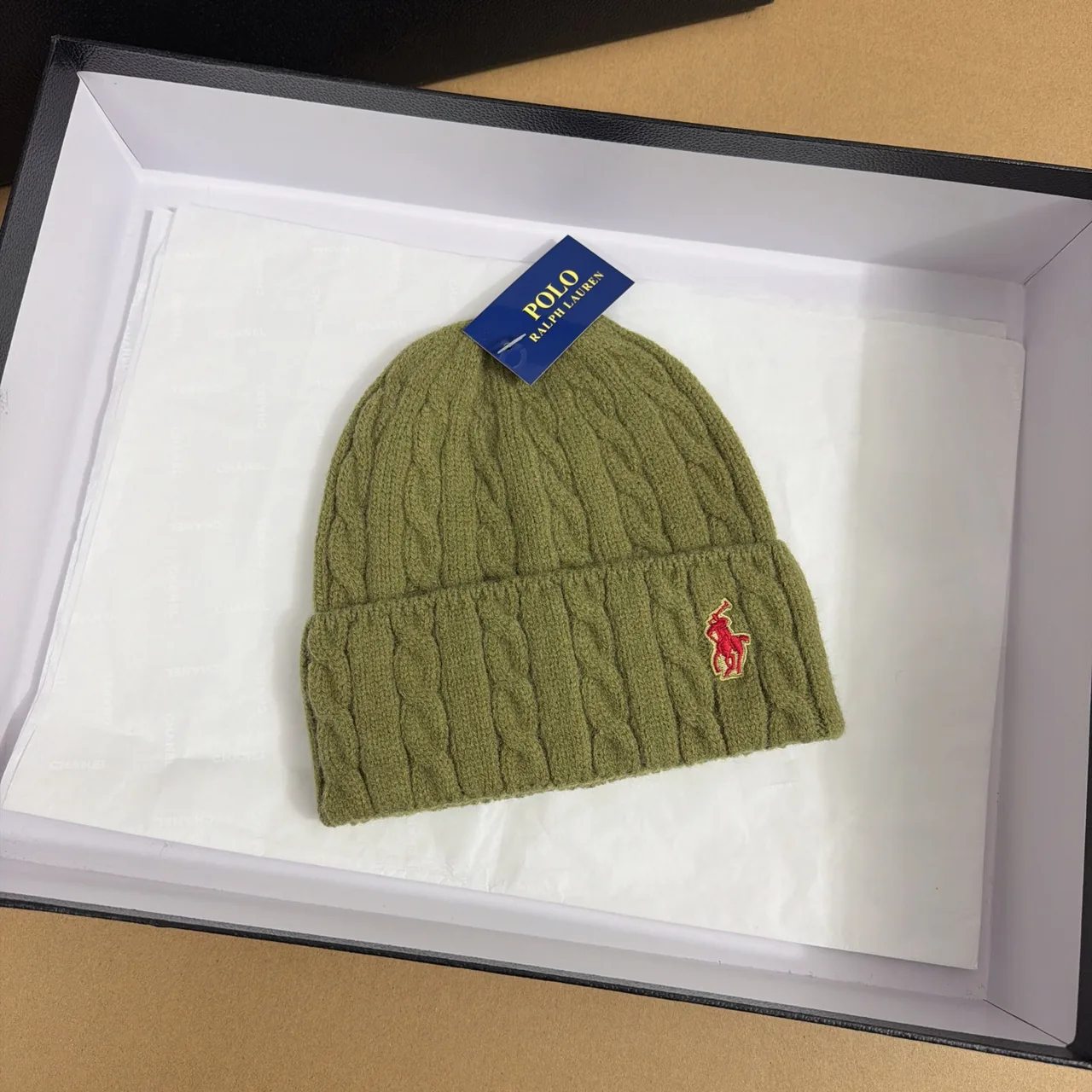 Ralph Lauren Polo Cable-Knit Beanie in Brown & Black & White & Green & Purple & Yellow & Blue & Red & Grey · view 4