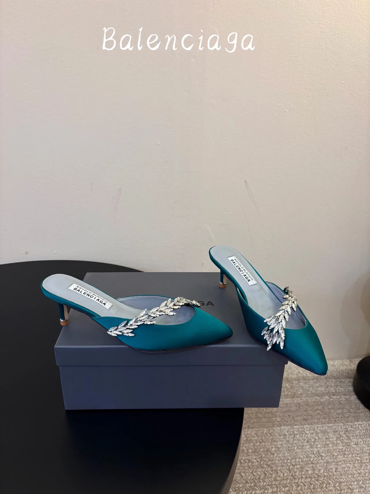Balenciaga Silk Glossy Pointed-Toe Heeled Mules in Green · view 4