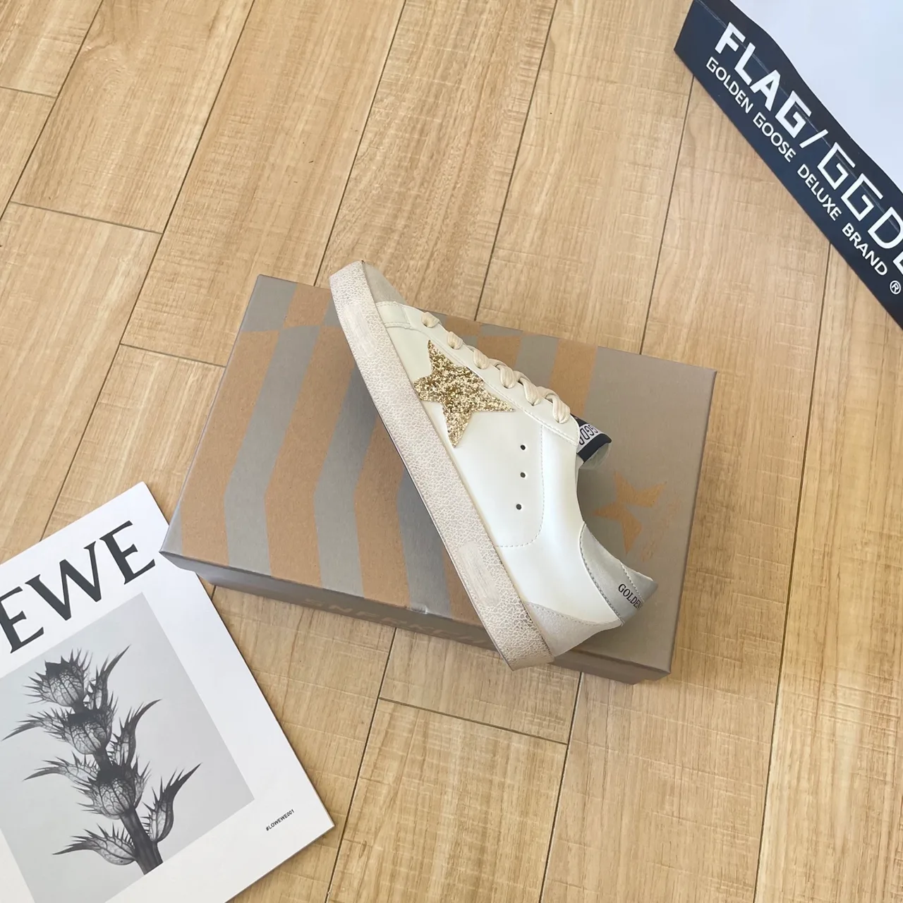 Golden Goose Calfskin Crystal Star Sneakers in White · view 5