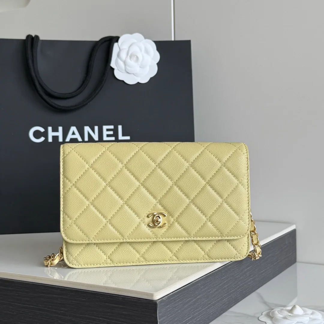 Chanel Calfskin Quilted Clutch in Yellow · view 2