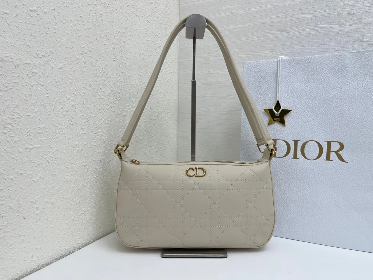 Dior Quilted Hobo Bag in Cream · view 1