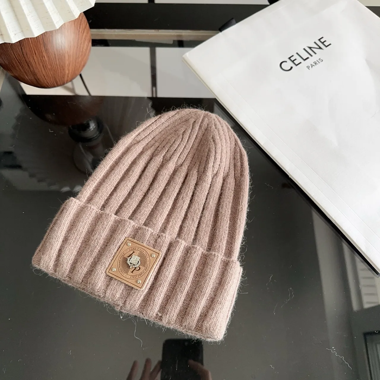 Celine Ribbed Beanie in Pink · view 2