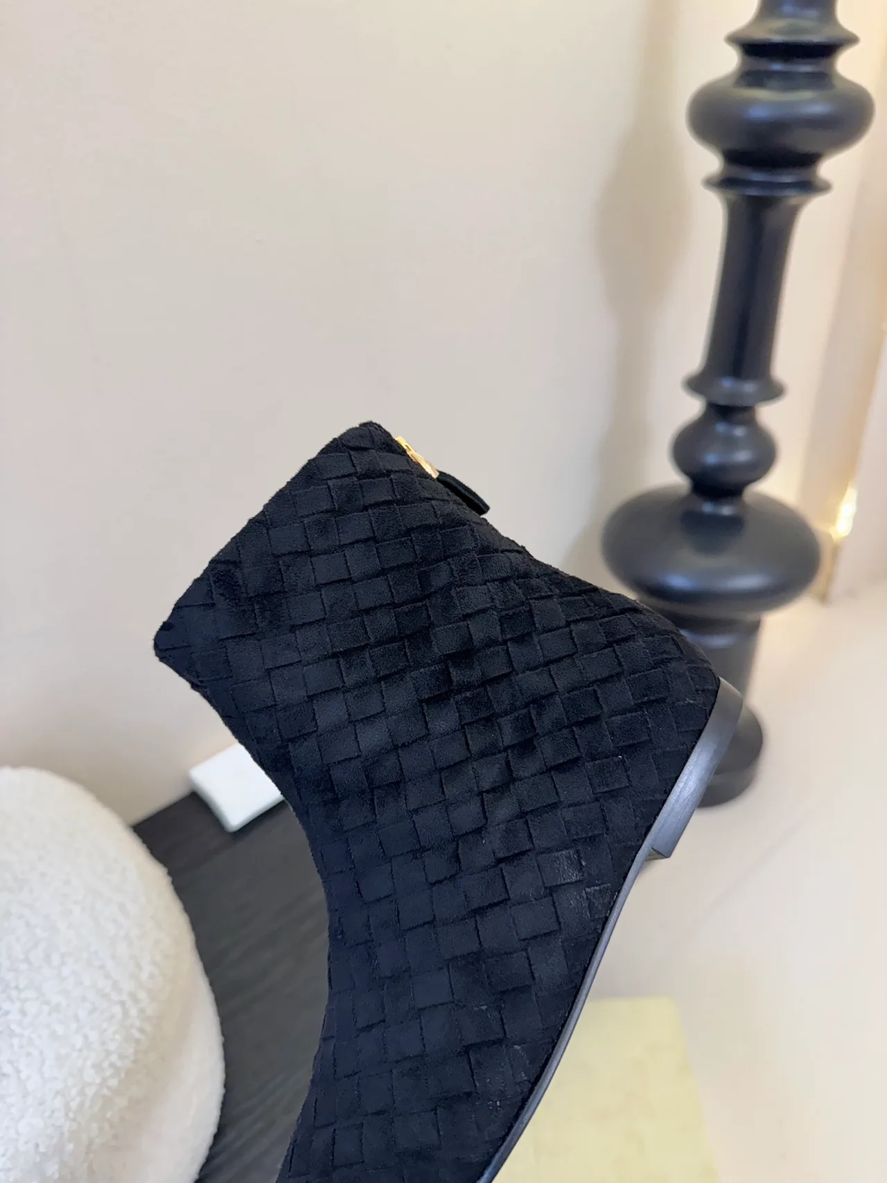 Quilted Woven Ankle Boots in Black · view 8