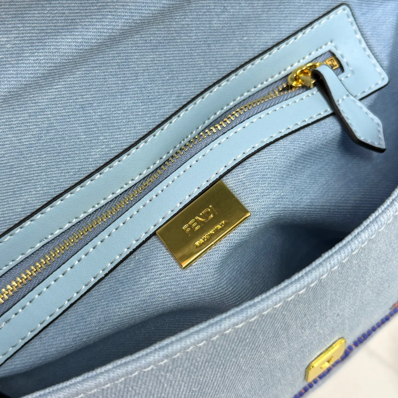 Fendi Baguette Embroidered Floral Flap Shoulder Bag in Blue · view 7