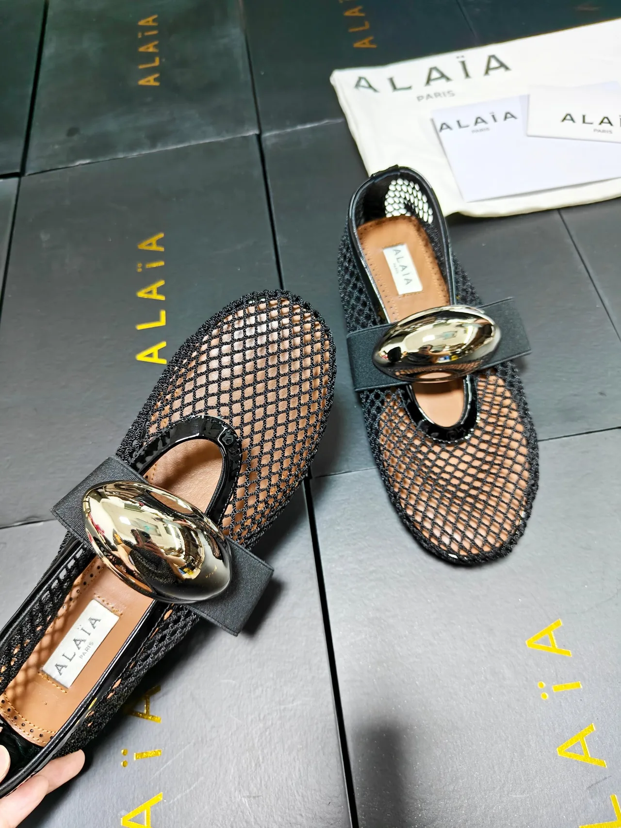 Alaia Cowhide Sheepskin Smooth Square-Toe Buckle Mary Jane Flats in Black · view 5