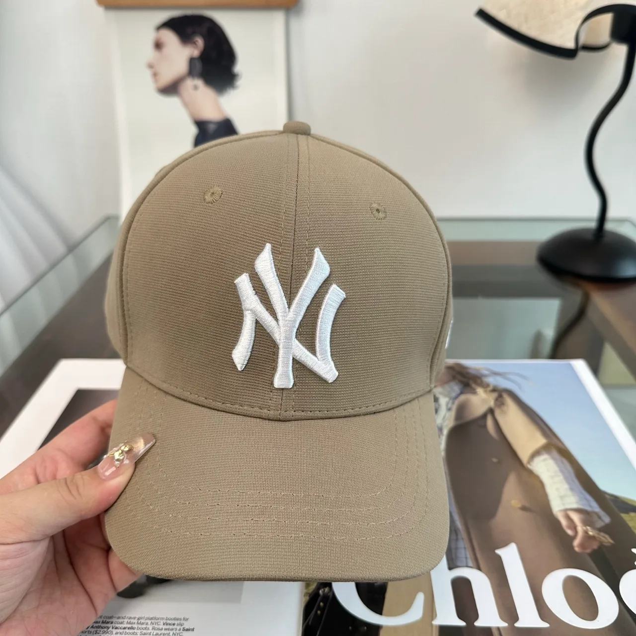 New Era Embroidered Baseball Cap in Tan · view 4