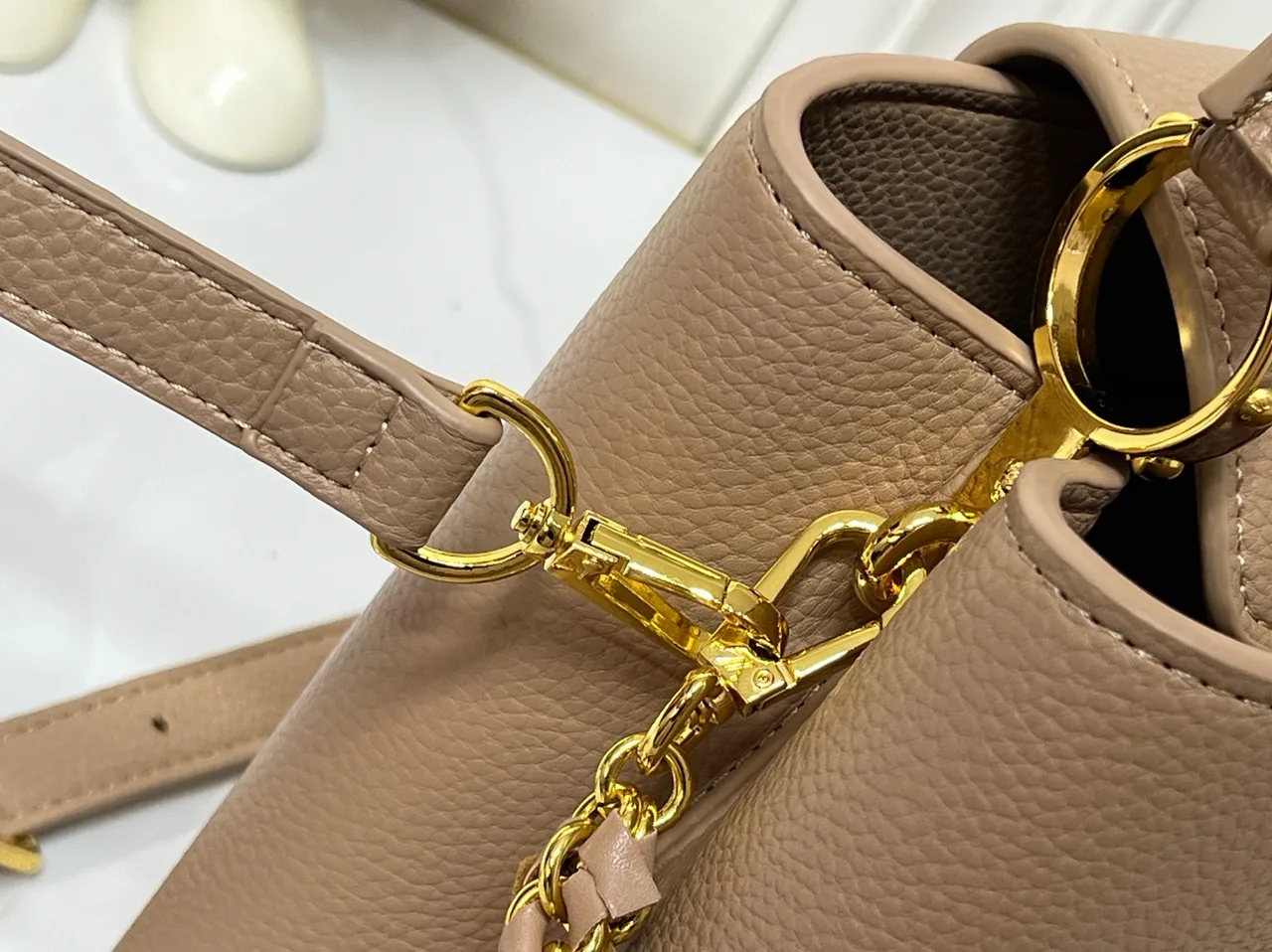 Louis Vuitton Cowhide Smooth Top-Handle Bag in Beige · view 6