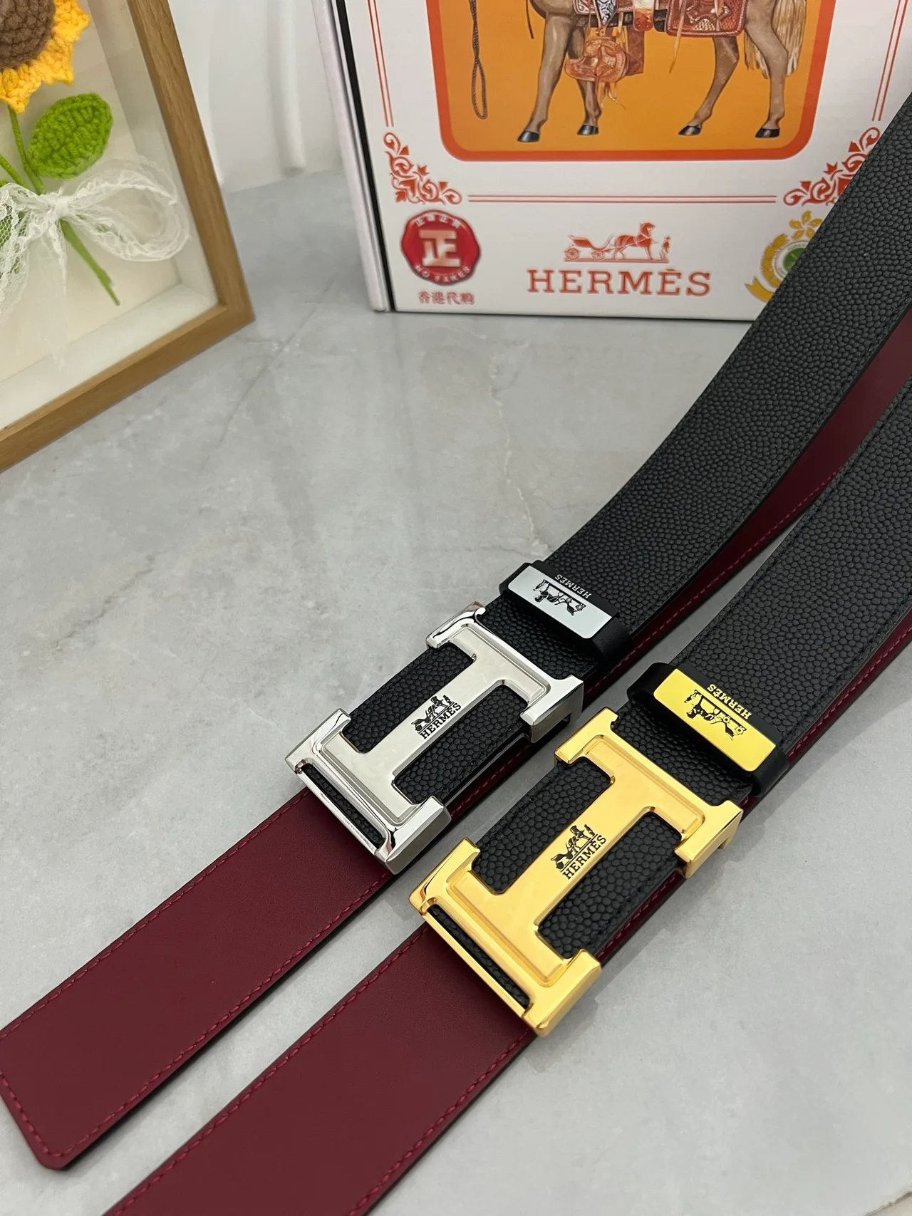 Hermes Reversible Belt in Black · view 8