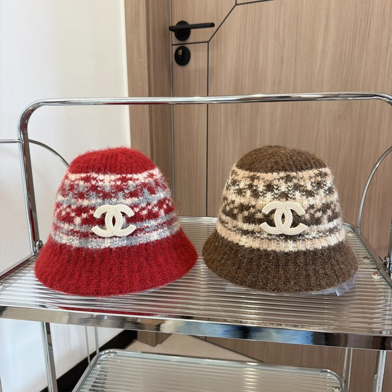 Chanel Pattern knit bucket hat in Red & Beige & White & Black & Brown · view 8