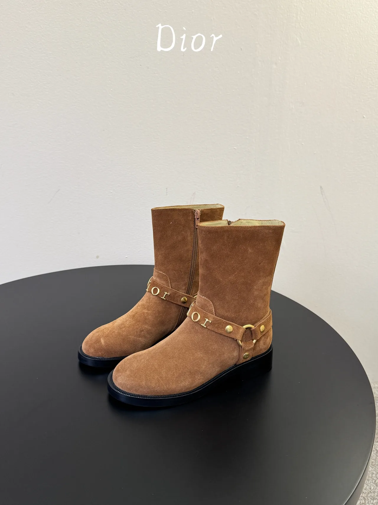 Dior Suede-Look Round-Toe Ankle Boots in Brown · view 5