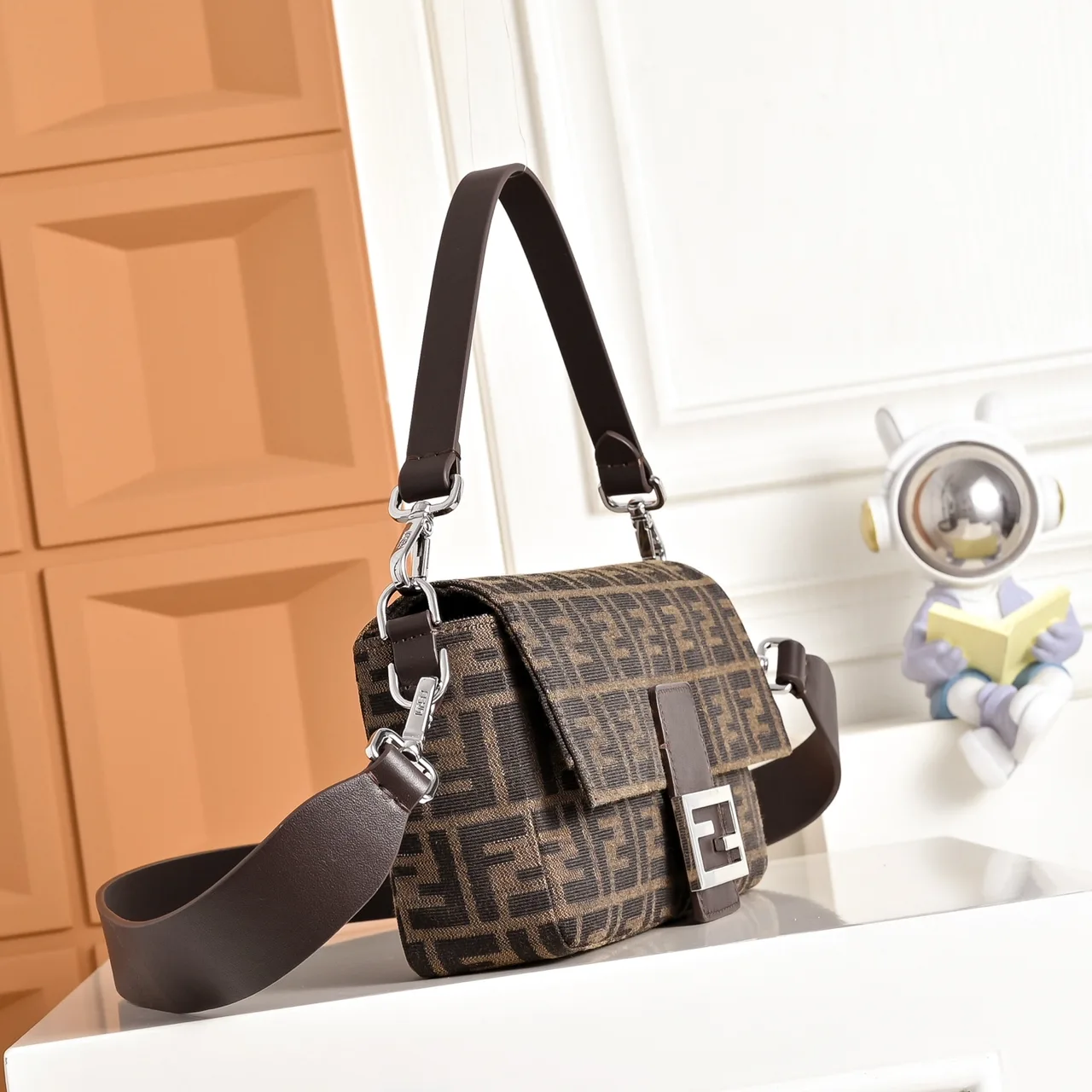 Fendi FF Monogram Baguette Bag in Brown · view 3