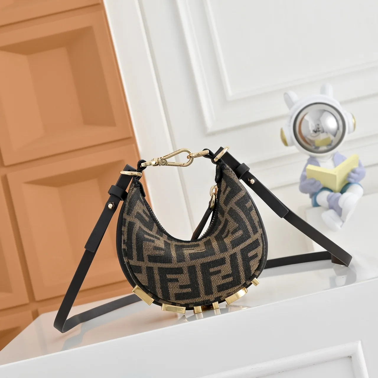 Fendi Embroidered Hobo Bag in Brown · view 2