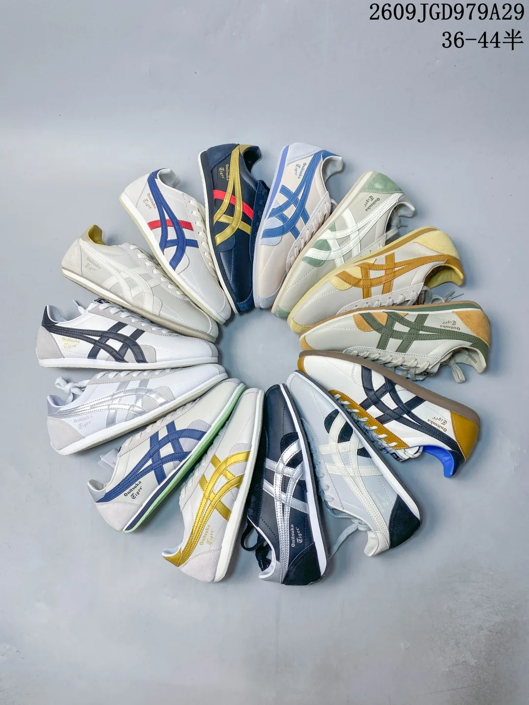 Onitsuka Tiger Striped Low-Top Sneakers in White & Blue & Green · view 5