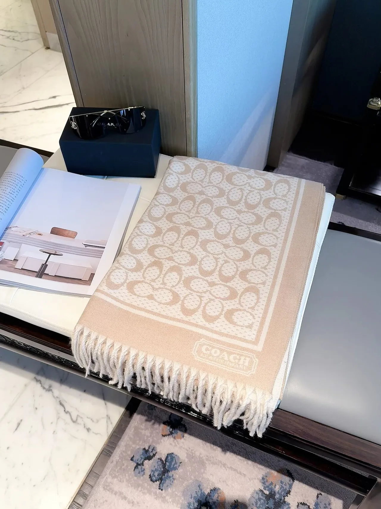 Coach C Jacquard Scarf in Beige & Brown · view 1