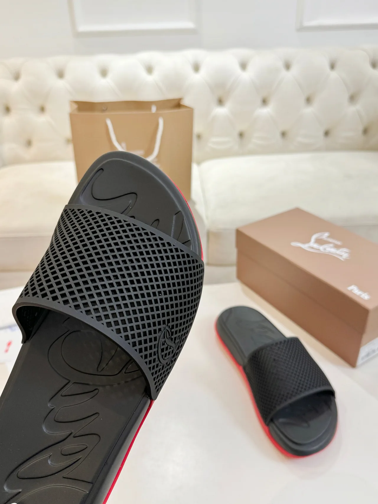 Christian Louboutin Smooth Slides in Black · view 8