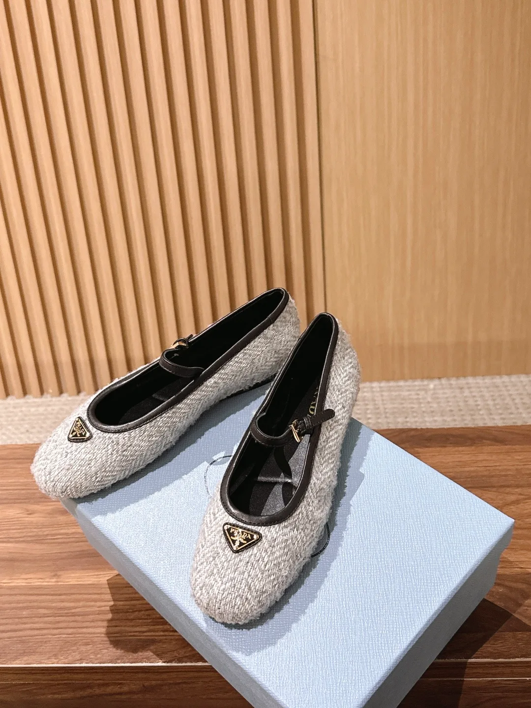 Prada Smooth Flats in Grey · view 3