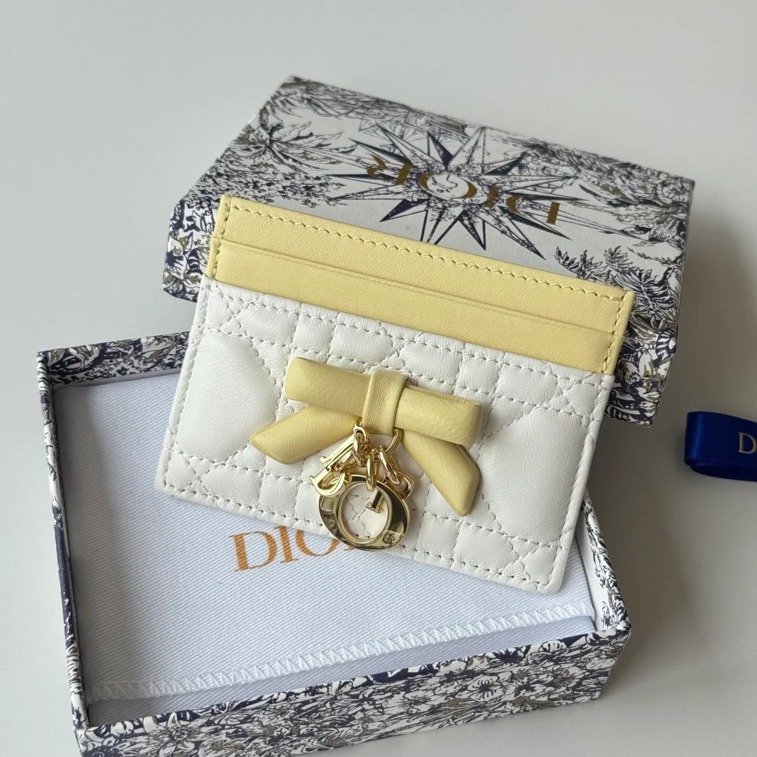 Dior Lambskin Quilted Bow Cardholder in White · view 7