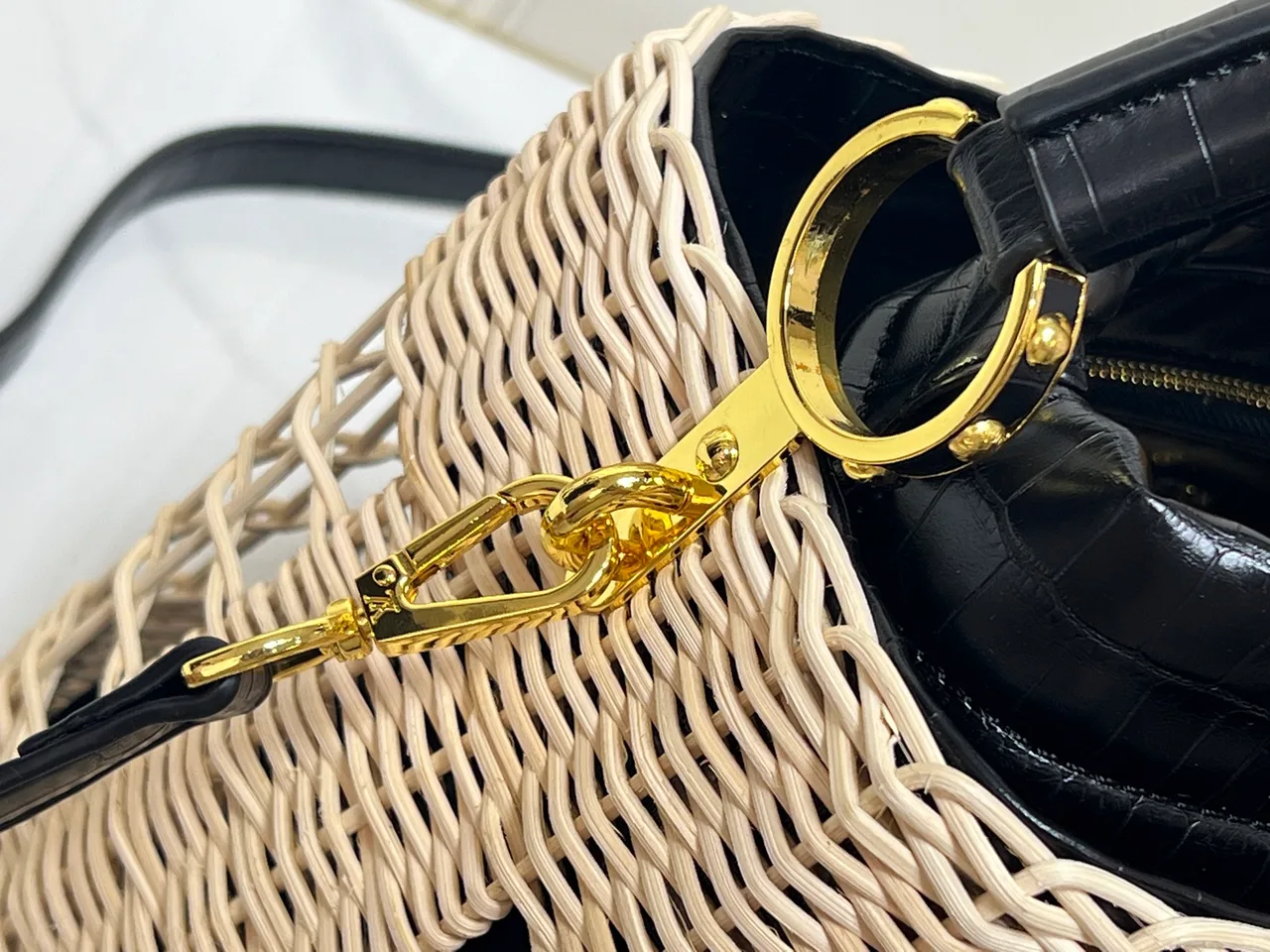Louis Vuitton Leather Woven Top-Handle Bag in Beige · view 5