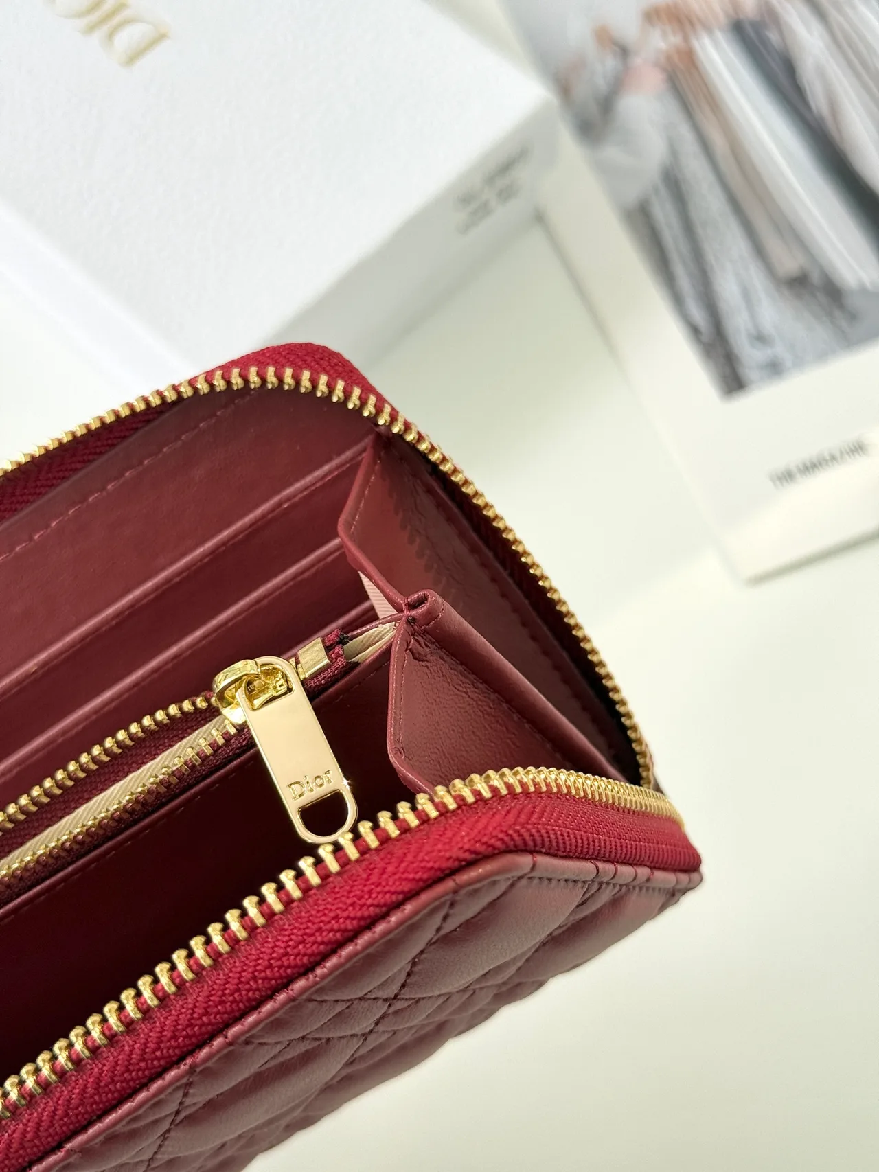 Dior Lambskin Quilted Wallet in Burgundy · view 6