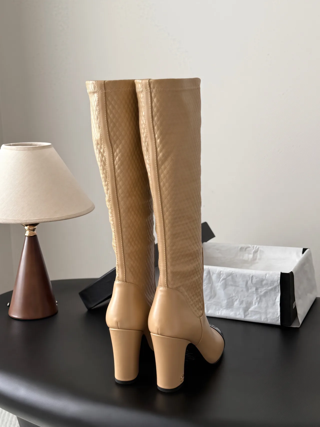 Chanel Cowhide Knee-High Boots in Beige · view 3
