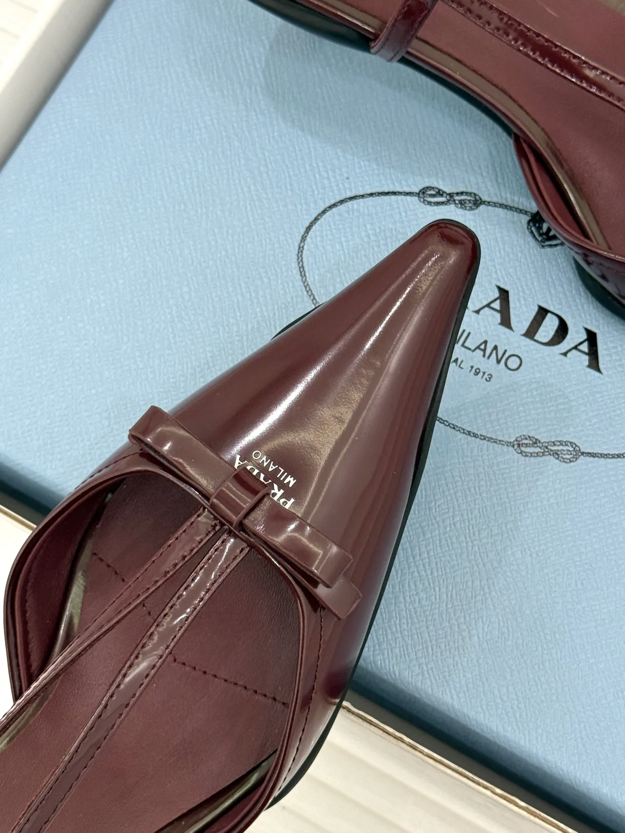 Prada Lambskin Pointed Slingback Pumps in Burgundy · view 7