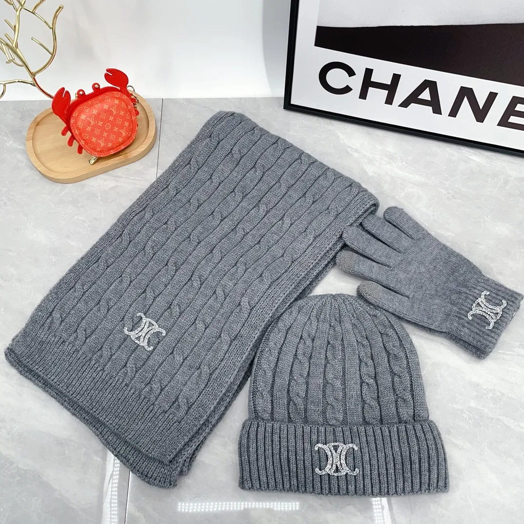 Celine Hat Scarf and Gloves Set in Grey · view 1