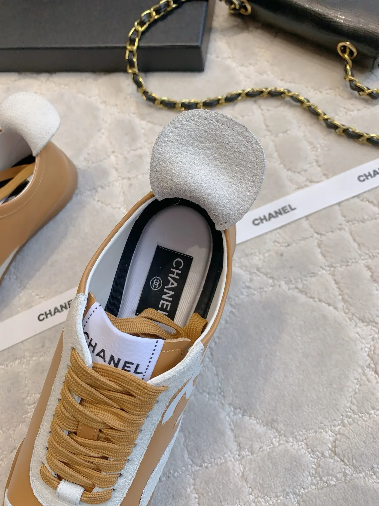 Chanel Calfskin Sneakers in Tan · view 8
