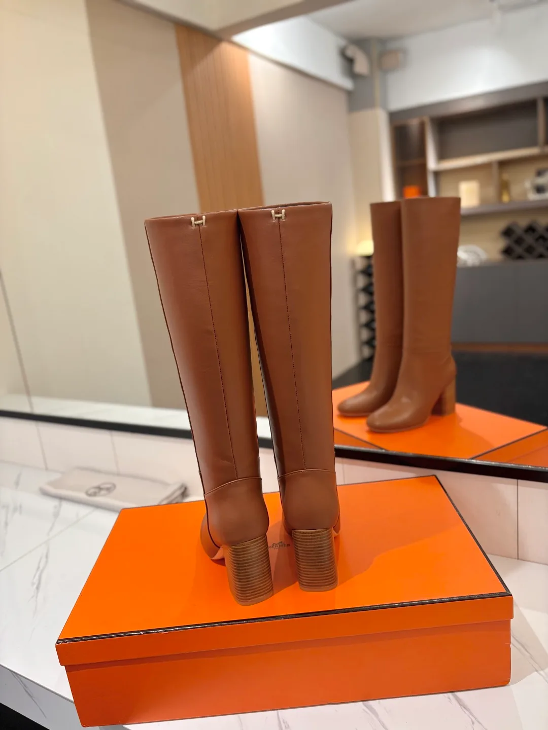 Hermes Cowhide Knee-High Boots in Brown · view 6