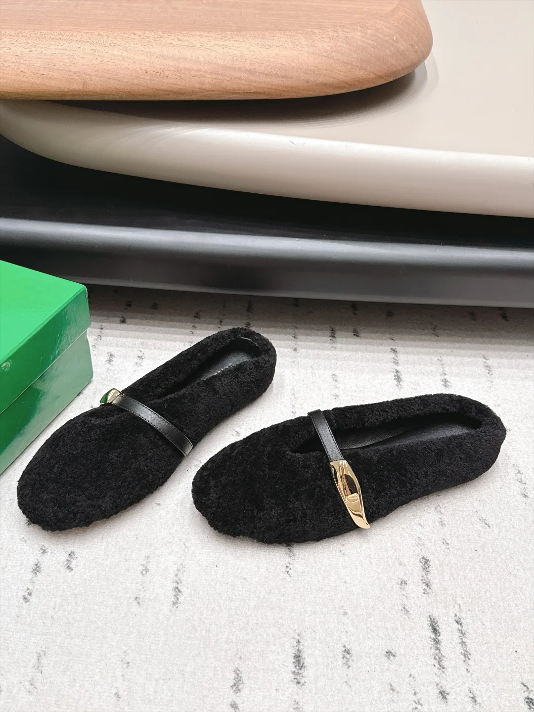 Bottega Veneta Sheepskin Round-Toe Buckle Mary Jane Mules in Black · view 3
