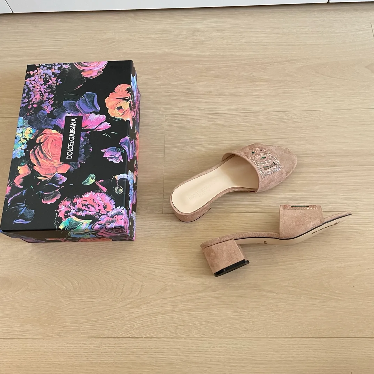 Dolce & Gabbana Sheepskin DG Crystal-Band Mules in Pink · view 6