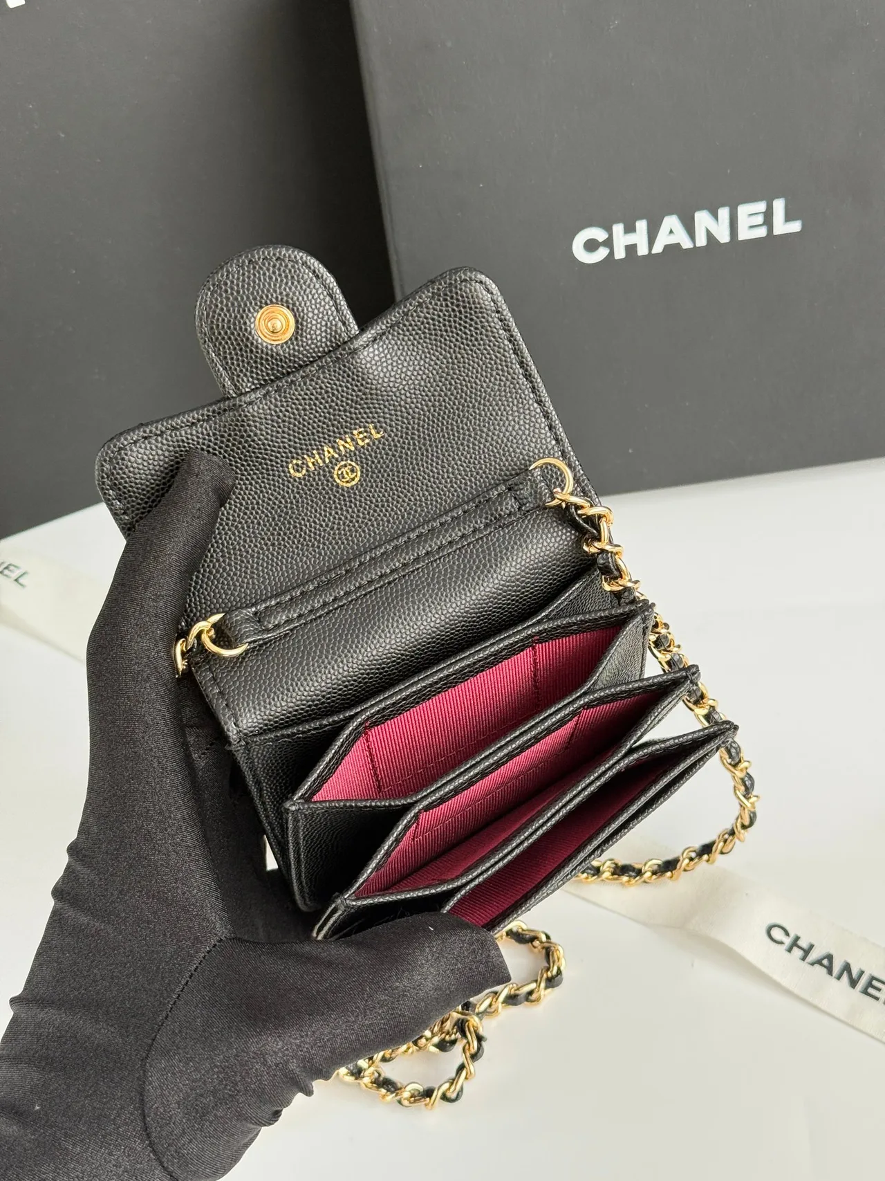 Chanel Quilted Accordion Chain Wallet in Black · view 8
