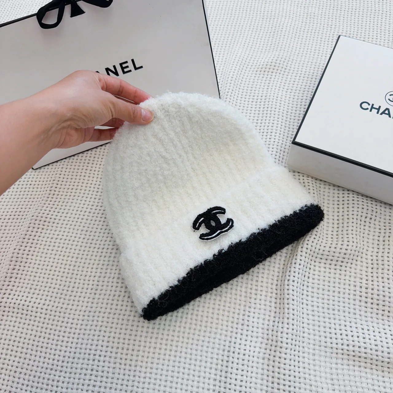Chanel Beanie in White & Black · view 4