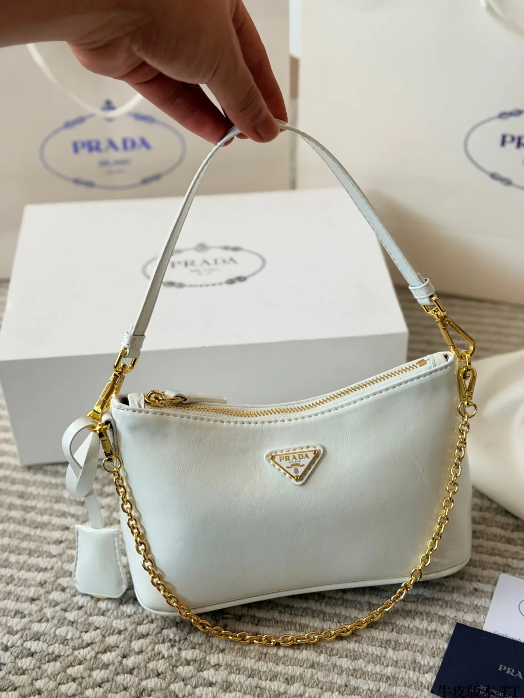 Prada Demi-Lune Bag in Black & Tan & Brown & White · view 4