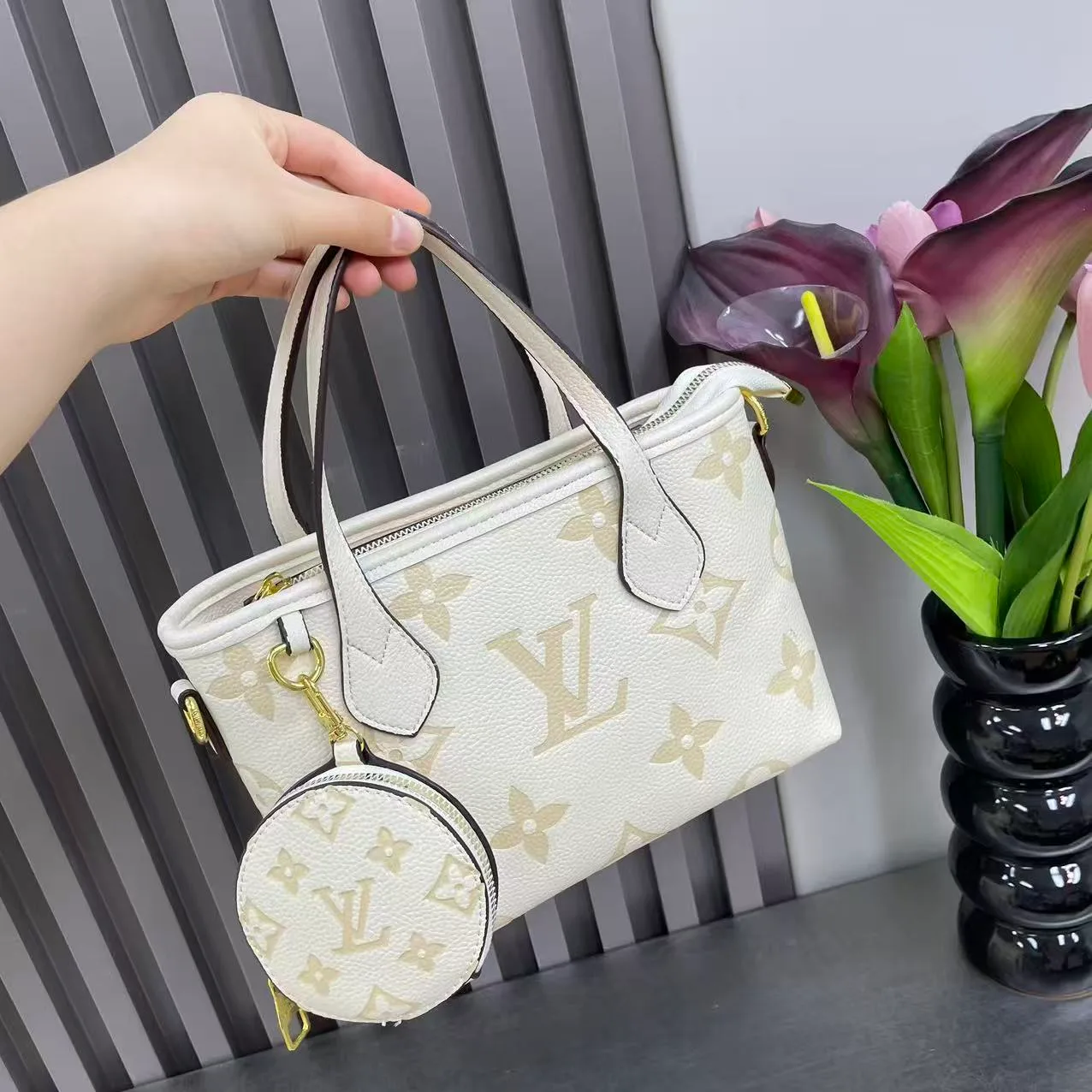 Louis Vuitton Monogram Tote with Round Pouch in Blue & Red & White & Beige & Pink & Tan & Black · view 3