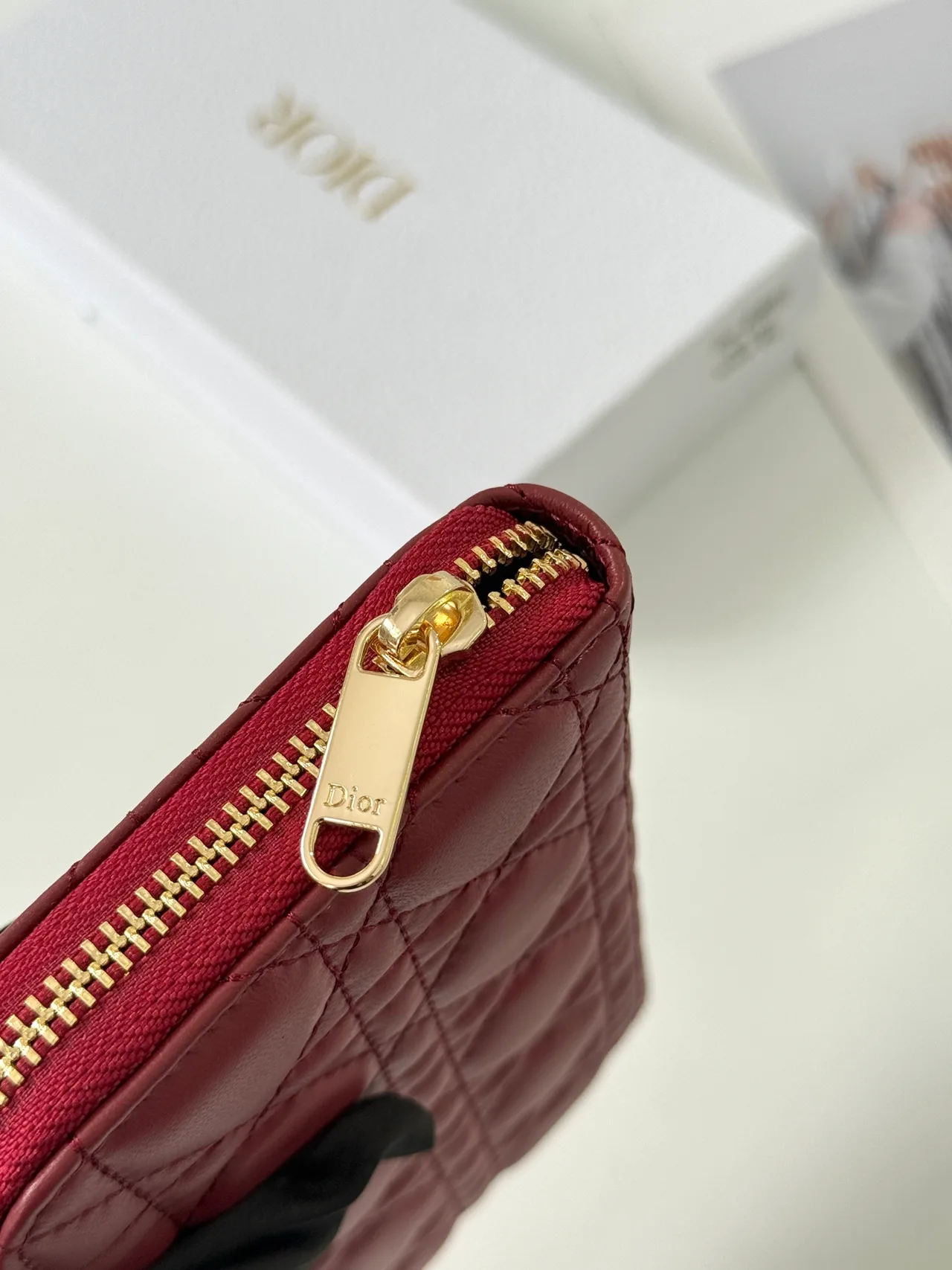 Dior Lambskin Quilted Wallet in Burgundy · view 4