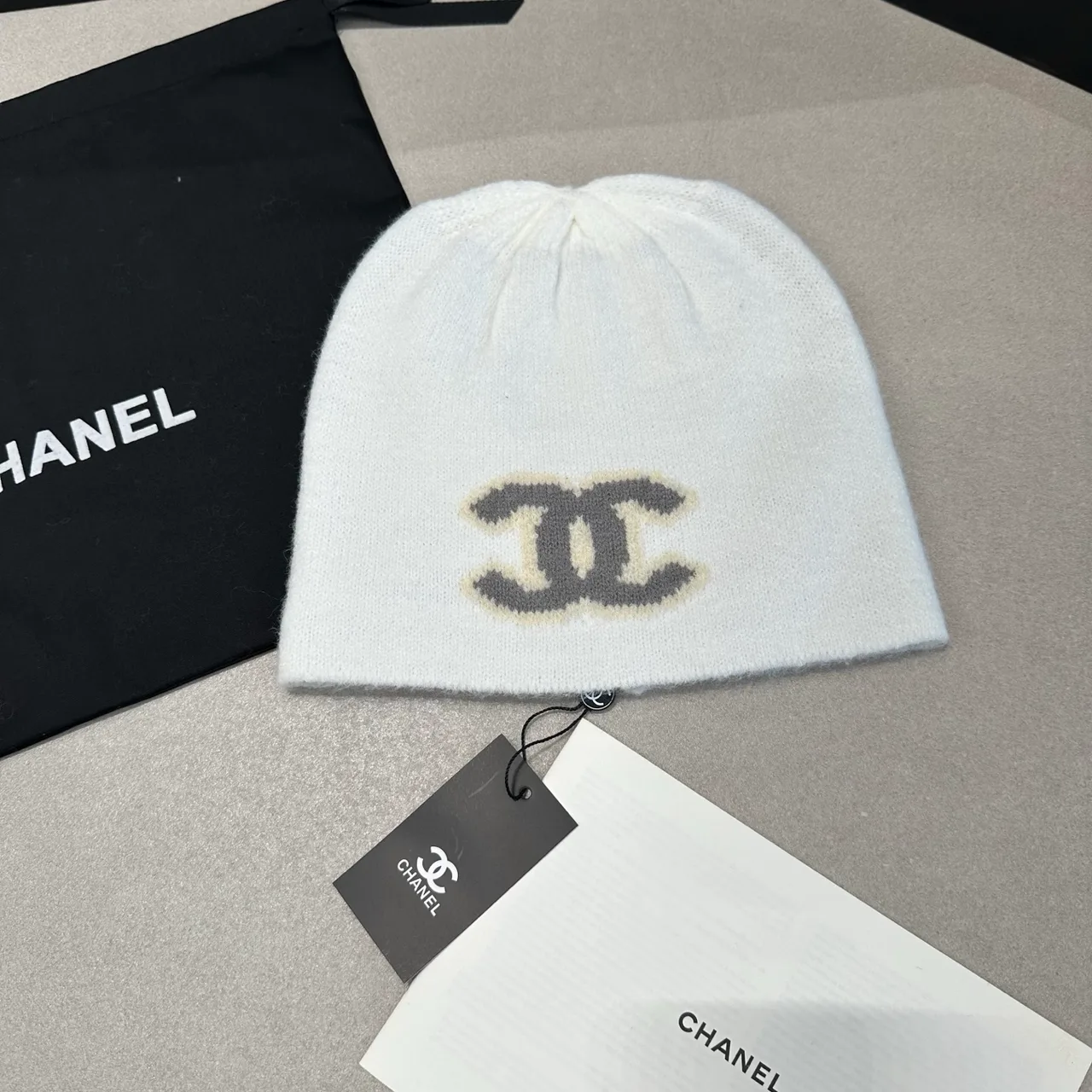 Chanel Reversible Beanie in Black & White & Blue & Grey · view 2