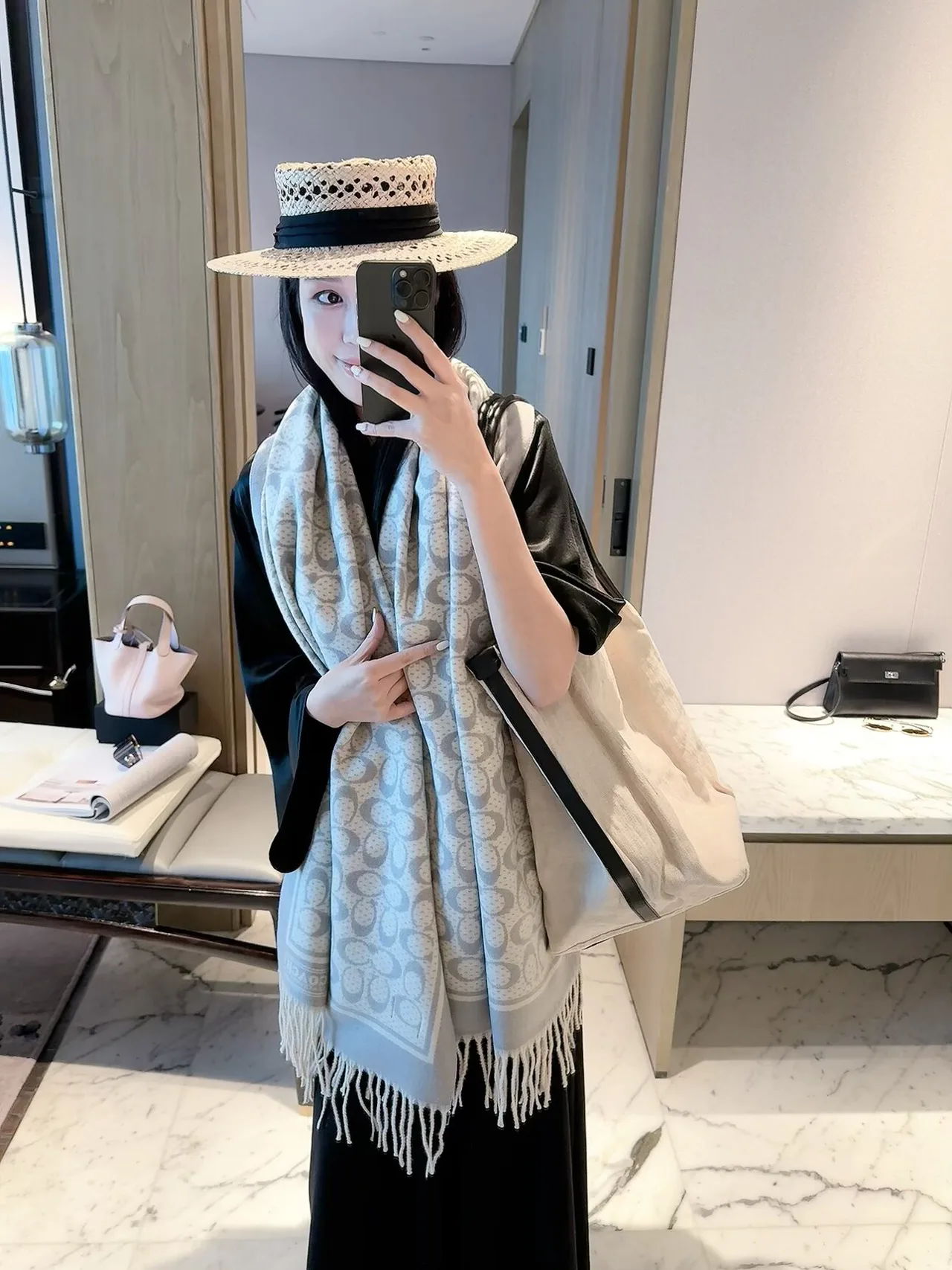 Coach Reversible Scarf in Grey & Black · view 3