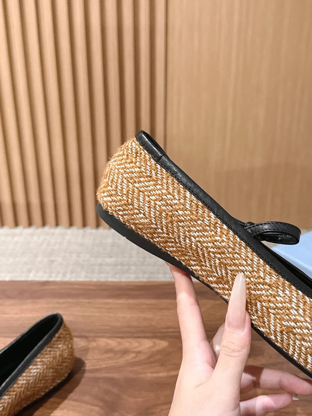 Prada Woven Round-Toe Mary Jane Flats in Beige · view 8