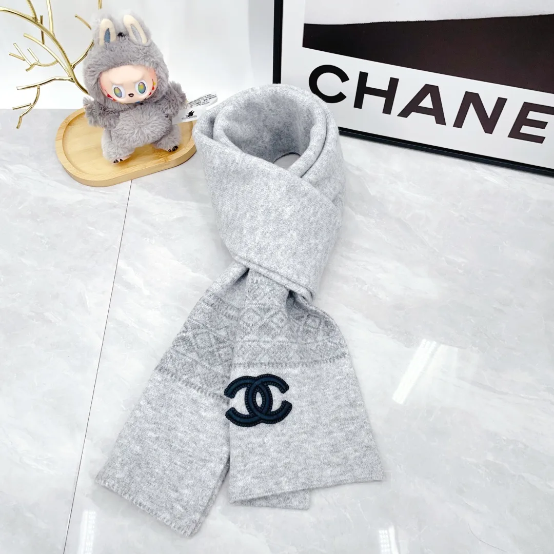 Chanel 50% Wool 50% Acrylic 3-Piece Set (Hat, Scarf & Gloves) in Grey · view 3