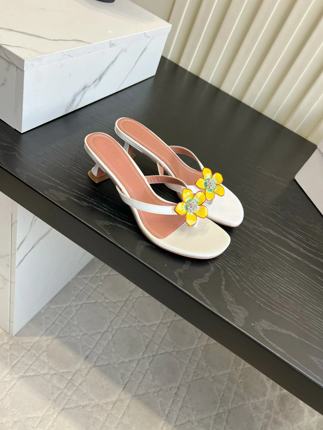 Amina Muaddi Silk Sandals in White · view 3