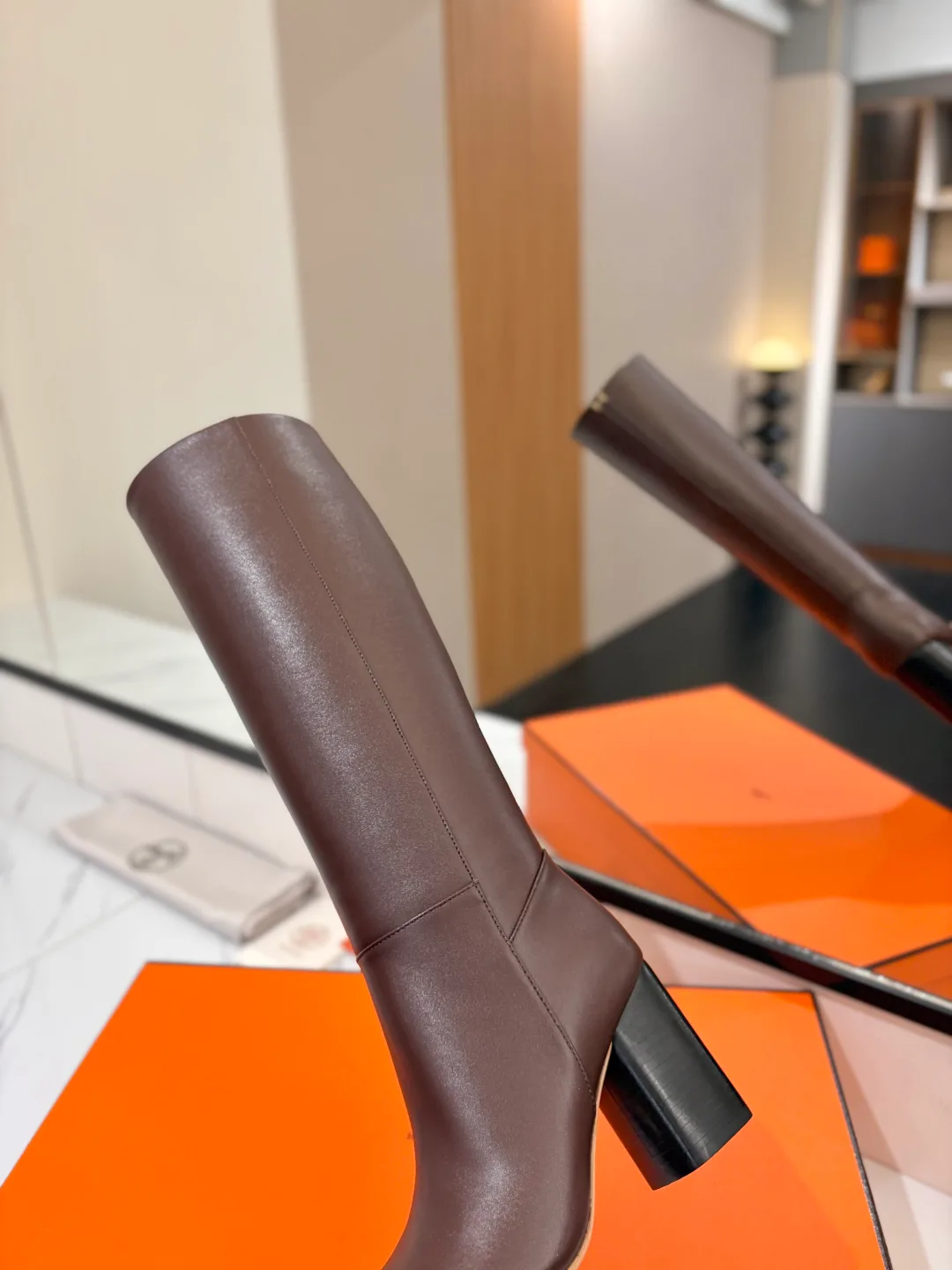 Hermes Cowhide Knee-High Boots in Brown · view 8