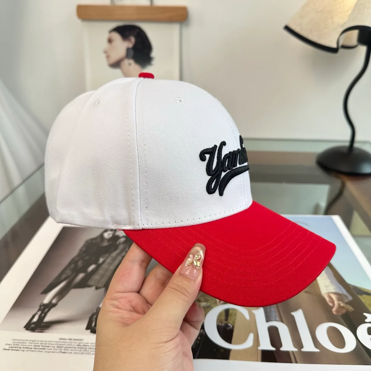 Yankees-Script Colorblock Baseball Cap in Grey & Blue & Brown & White · view 7