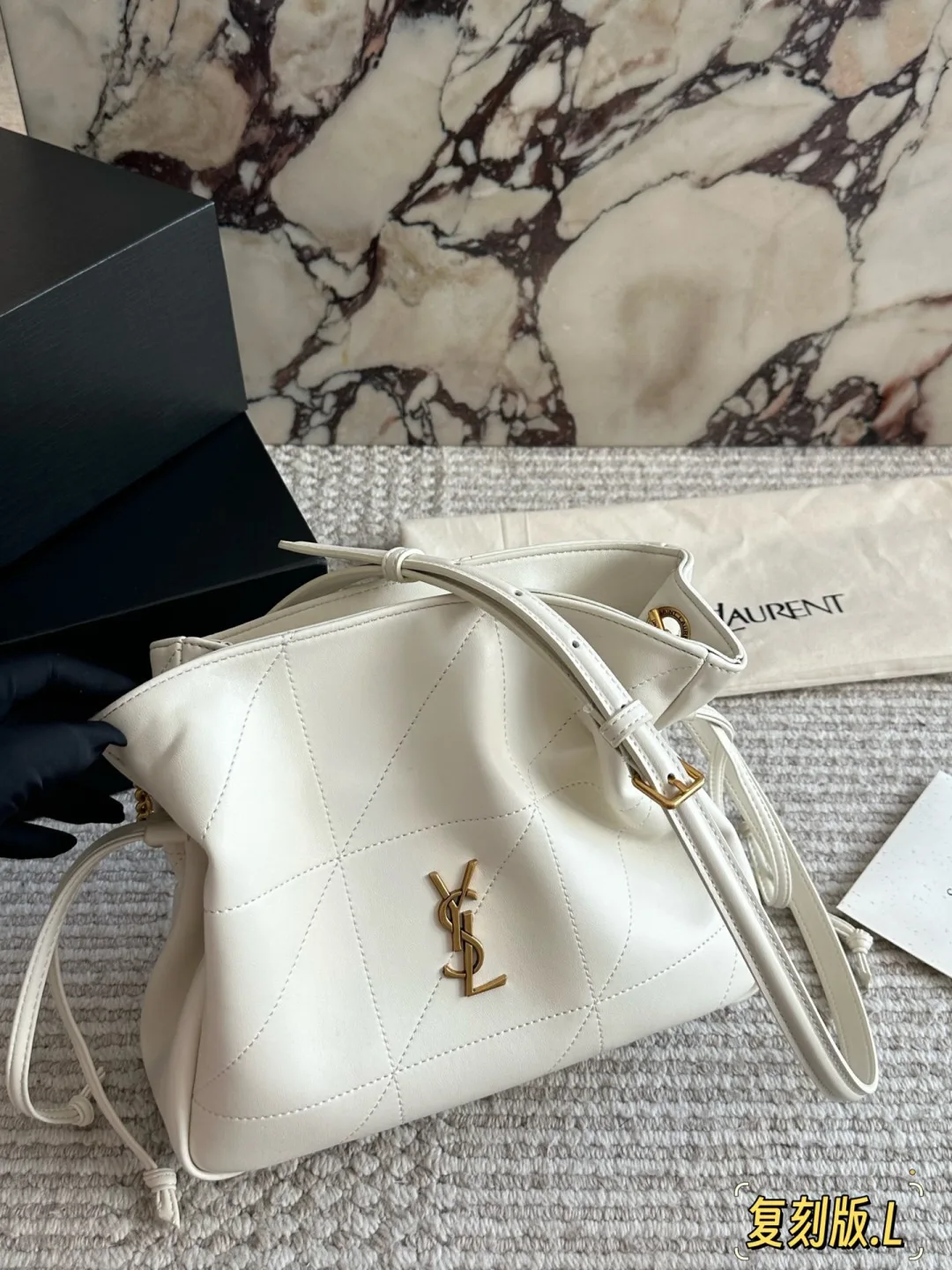 Saint Laurent Bucket Bag in Black / Burgundy / White / Brown · view 3
