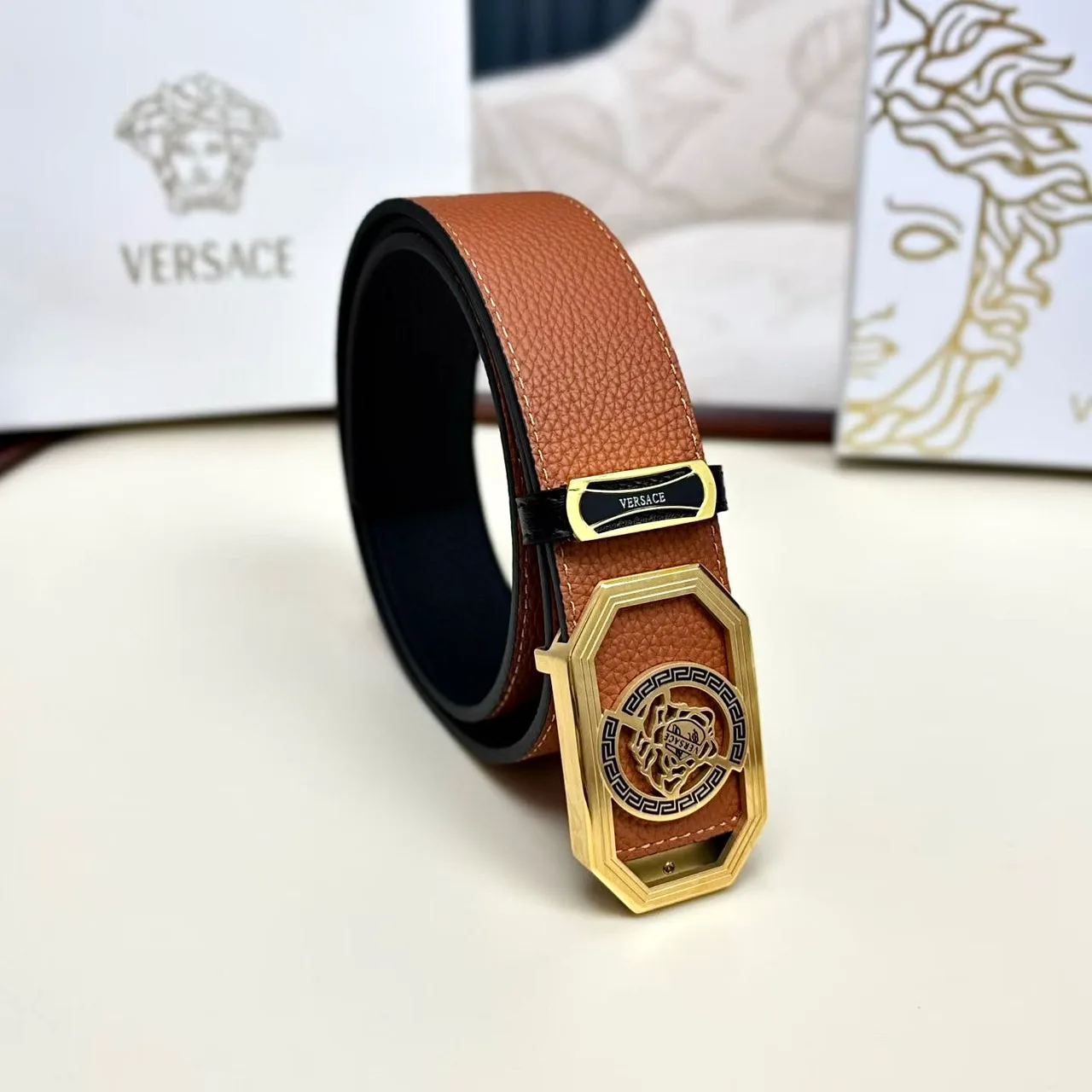 Versace Medallion buckle belt in Brown · view 1